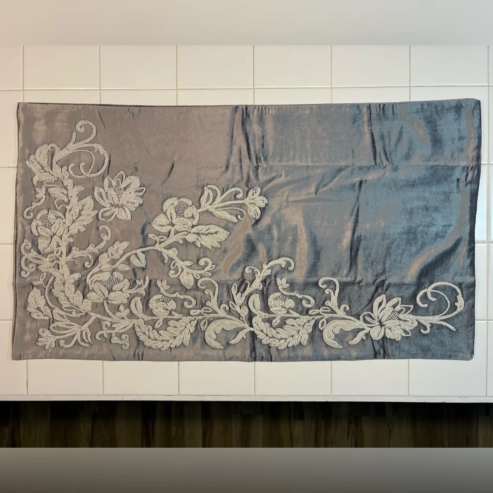Hand Embroidered Velvet King Sham, Frontgate Aviana Collection, Gray, 20x36 in